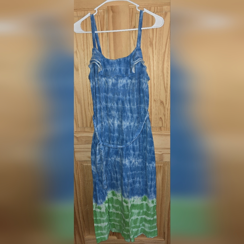 Blue Tie-Dye Sleeveless Tank Top Dress Womens Petite Large